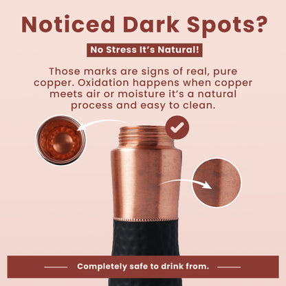 Plain Copper Water Bottle with Hammered Rubber Grip (Dual Cap)