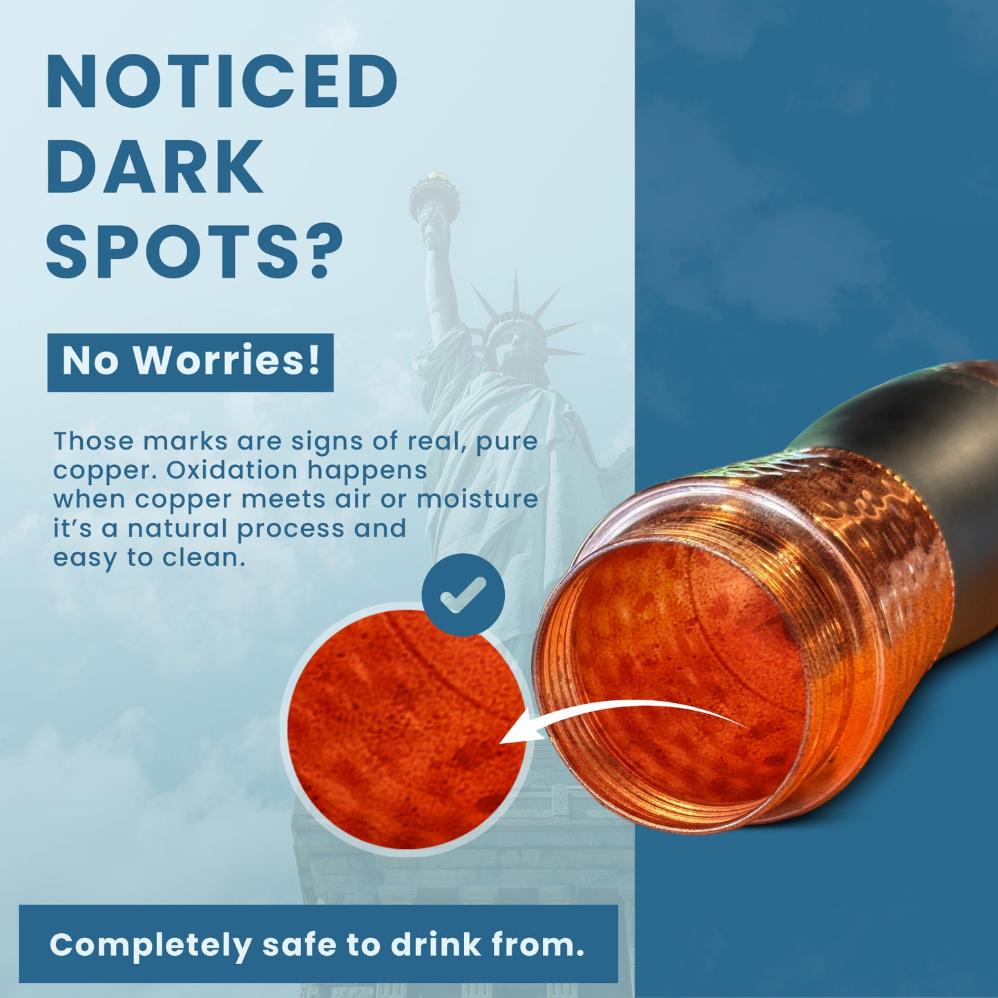 Hammered Copper Water Bottle with Rubber Coated Grip (Dual Cap)