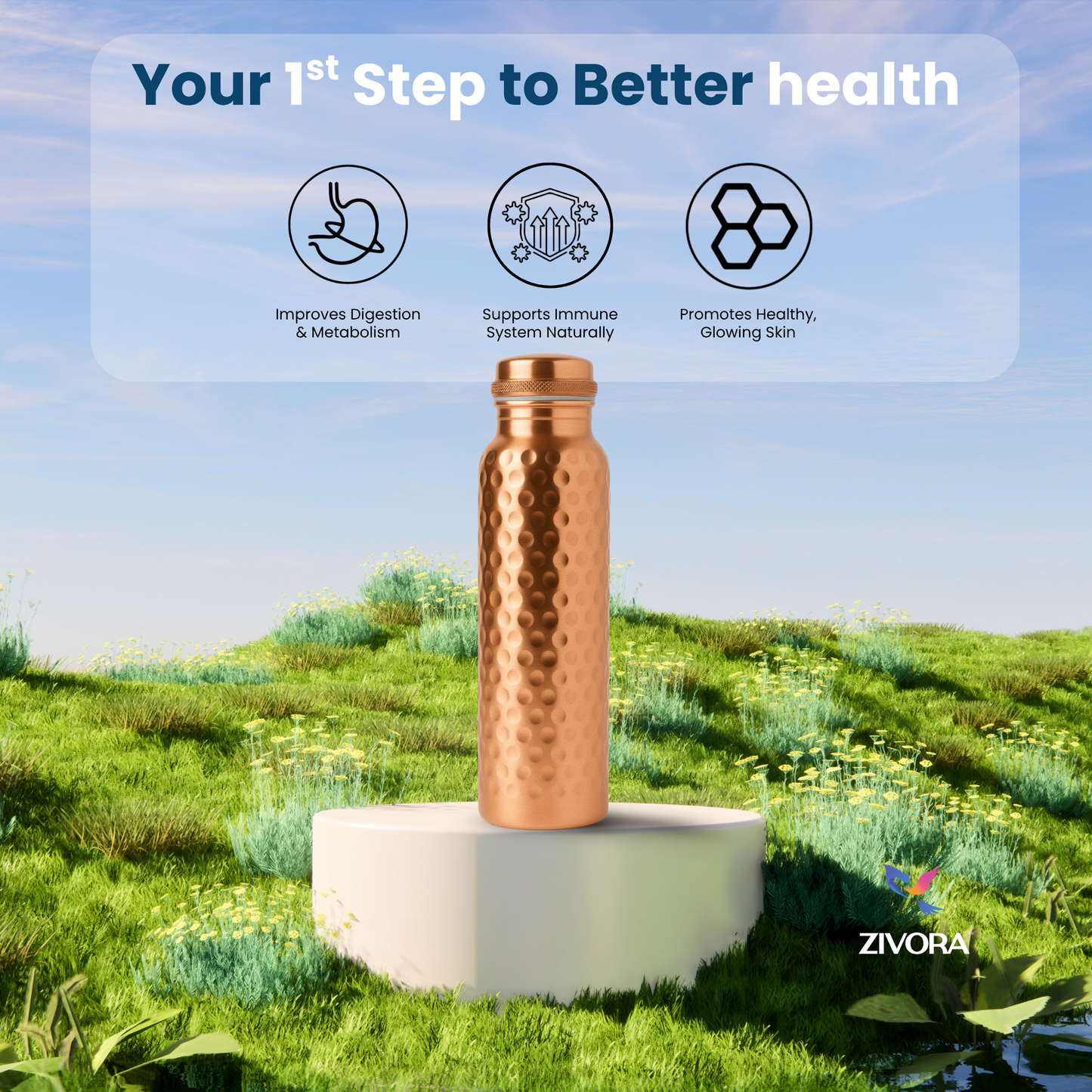 Classic Hammered Pure Copper Water Bottle