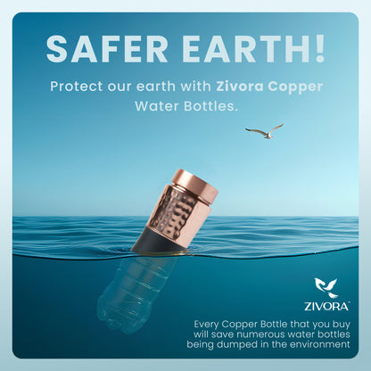 Hammered Copper Water Bottle with Rubber Coated Grip (Dual Cap)