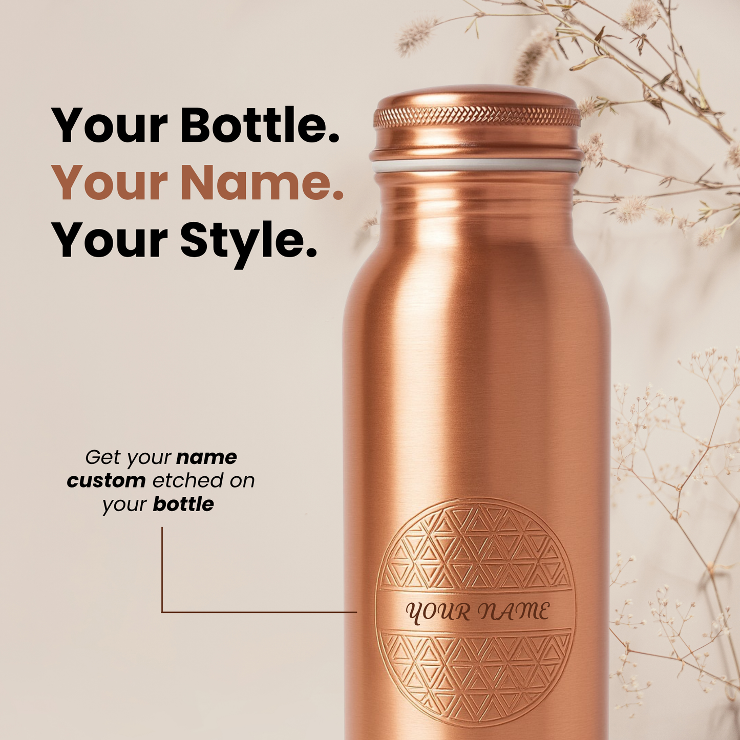 Customizable Plain Embossed Copper Bottle (Gift Edition)